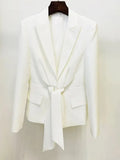 QUALITY Newest Fashion 2023 Designer Suit Set Women's Lacing Belt Blazer Pleated Zip Pants Set 2pcs
