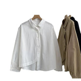 Fongt Spring And Autumn Small Long-Sleeved Shirt Loosely Irregular Swing Shirt Collar Literary Thin Single Buckle