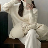 Fongt Version Contracted High Neck Add Thick Sweater Female Pit Loose Lazy Knit Sweater New All-Match Casual Jacket-Outfit