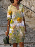 Floral Print Fashion Slim V-Neck Half Sleeve Midi