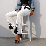 High Waist Flared Trousers Fire Print