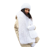 Fongt Warm Knit Hat Scarf Gloves Three-Piece Female Hair Wool Hat-Outfit