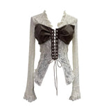Fongt Shooting V Tie With Retro 2025 New Hottie Sexy Lace Splicing Pu Leather Hollow Shirt Top 6108