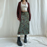Fongt Vintage Crumbat Splicing Half-Body Skirt Holiday High-Waisted Thin A-Shaped Skirt New Mid-Long Skirt