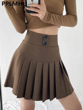 High Waist Mini Pleated Skirts Women Korean Preppy Style Chic Short Faldas Elegant Black Safety Lined Tennis