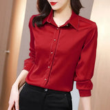 Women's Shirt Spring and Autumn Blouses for Women Long Sleeve Top Women-clothing Polo Neck Button Up Blouse Woman Basic Shirt