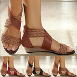Fashion New Fish Mouth Leather Canvas Women Weave Wedge Heel Shoes Zipper Sandals Casual Beach Sandals Roman
