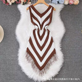 Fongt Striped Tuxedo Ass Dress Women's Summer Sleeveless Vest Dress Slimming Waist Thin Knitted Dress