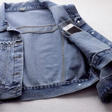 Denim Jacket Women Rivet Diamond Jean Coat 2023 Spring Autumn Blue Small Outerwear Casual Tops Lady All-match