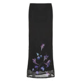 Fongt Vintage Crumbat Splicing Half-Body Skirt Holiday High-Waisted Thin A-Shaped Skirt New Mid-Long Skirt