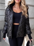 Fongt And Winter New Fashion Trend Lattice Loose Hooded Cotton Jacket