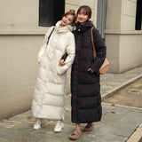 2023 Winter New Cotton-Padded Jacket Female Long Over The Knee Korean Version Slim Bestie Warm And Thick Long Cotton-Padded Jacket-Outfit