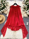 Fongt Luxury Famous Woman Hanging Neck Ribbon Woman 2025 Summer Atmosphere Feeling Thin Irregular Chiffon Shirt