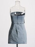 Fashion Style Denim Brake Dress 2025 New Interface Bag Design Slimming Short Dress