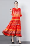 Fongt Exquisite Dress Women 2025 New Lazy Wind Collar Mid-Sleeves To Close The Waist Temperament 100-Fold Printing Skirt