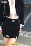 Black Two Piece Skirt Set Women Korean Fashion Vintage Blazer Suit Set Female Casual Sexy Chic Mini Skirt Set 2023