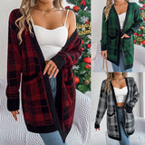 And Winter Casual Lattice Pocket Long-Sleeved Cardigan Sweater Jacket Christmas Women's