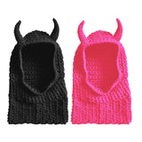 Fongt And Winter New Halloween Funny Knitting Ox Horn Hat Fashion Warm Wool Hat Women-Outfit