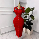 Fongt Women's Clothing Lace Collar Knitted Dress Single Buckle Body Repair Kit Mid-Stool Long Dress