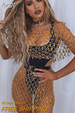 Through Holographic Gems Two 2 Piece Set Hollow Out Metal Link Chain Crop Top Sexy Patchwork Skirt Night Club Two Piece