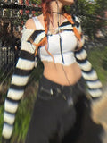 Dark Knitted Striped Gothic Casual Smock Tops Casual Long Sleeve Y2k Vintage Crop Overshirts Women Grunge Summer Shrug