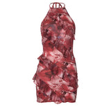 Fongt Women's Summer New Color Print Sleeveless Hanging Neck Tie Rope Big Bare Back Sexy