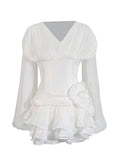 Small Fragrant Fish Bone To Collect Waist Thin Chiffon Short Dress 2025 New Flower Lotus Leaf Side Design Short Dress