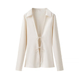 Fongt New Women's Fashion Temperament With Acetic Acid Tying Shirt