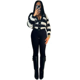 Fongt Women's Clothing Winter Explosion Fashion Black And White Stripe Single-Dcupuncture Cardigan Knitted Shirt