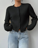 Fongt And Winter Sweater Women's Fashion Thin Round-Neck Long Sleeve Button Short Loose Cardigan Top Coat
