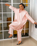 Two 2 Piece Set Women Sexy Bowtie Design Clothing African Dresses for Women Tracksuit Party Tops Pants Suits Fall Summer
