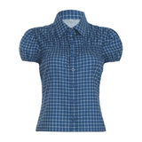 Fongt Style Organ Folds Solid Color POLO Collar Short-Sleeved Shirt To Close Short Buckle Umbilical Top