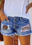 Fongt Spring And Summer Leisure Hole Printing Espresso Denim Straight Shorts Woman