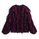 Fongt Women's Dress 2025 New Fashion Design Feel-Sensitive Leaf Folded V-Neck Shirt B88827