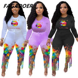 Tie Dye Casual Two Piece Set Plus Size Shorts Set Women Long Sleeve Crop Top Tassel Shorts Sport Traeksuits