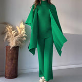 Fongt 2025 New Solid Color Retro Base Knitted Bat Shirt Shawl Three Sets Of Women