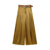 Fongt New Fashion 100 With Belt Silk Silk Sleet Straight Trousers