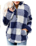 Fongt Autumn And Winter Explosion Coat Loosely Thick Lattice High-Necked Plush Coat Coat Woman