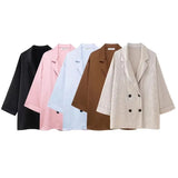 Fongt Women's INS Burst Wrinkles Blazer Blazer Casual Trousers Set