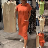 Fongt New Casual Solid-Colored Short-Sleeved Pocket Hooded Dress Women's Dress