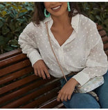 Women's Long Sleeve Shirts Crop Tops Fashion Polka Dot Blouses Elegant White OL Shirt Ladies Blouse Shirts Summer Street