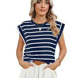 2024 New Round Collar Solid Color Shoulder-Inserted Sleeve Casual T-Shirt-Outfit