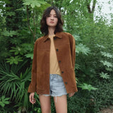 Fongt Women's 2025 New Burst Retro Anti-Skinned Velvet Long-Sleeved Jacket Jacket