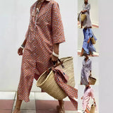 Fongt Explosion Autumn Five-Sleeve Striped Sides On Both Sides Of The Fork Shirt Dress Woman