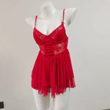 Fongt Sexy Pajamas High-End Ballet Mesh With Chest Cushion Steel To Seeto-Back Sling Skirt Suit