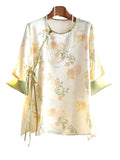 Shirt Women's Summer New Loose Retro Jacquard Fashion New Chinese Plant Flower Light National Style Blouse-Outfit