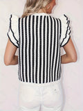 Fongt Summer New Flying Sleeves Round Neck Short Sleeve Repair Slim Thin Knitted Shirt Top