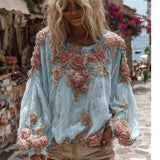 Fongt Temperament 3D Printed Long-Sleeved Shirt Lady's New Loose High-End Feel Top