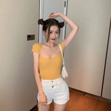 Fongt Wears Square Collar T-Shirt For Women's New Summer Ice Silk In Thin Slimming Small Short-Sleeved