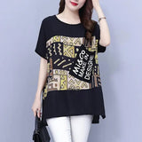 Clothing Printed Stylish Letter Pockets Patchwork Pullovers Casual Loose Split All-match Summer Korean Round Neck T-shirt-Outfit